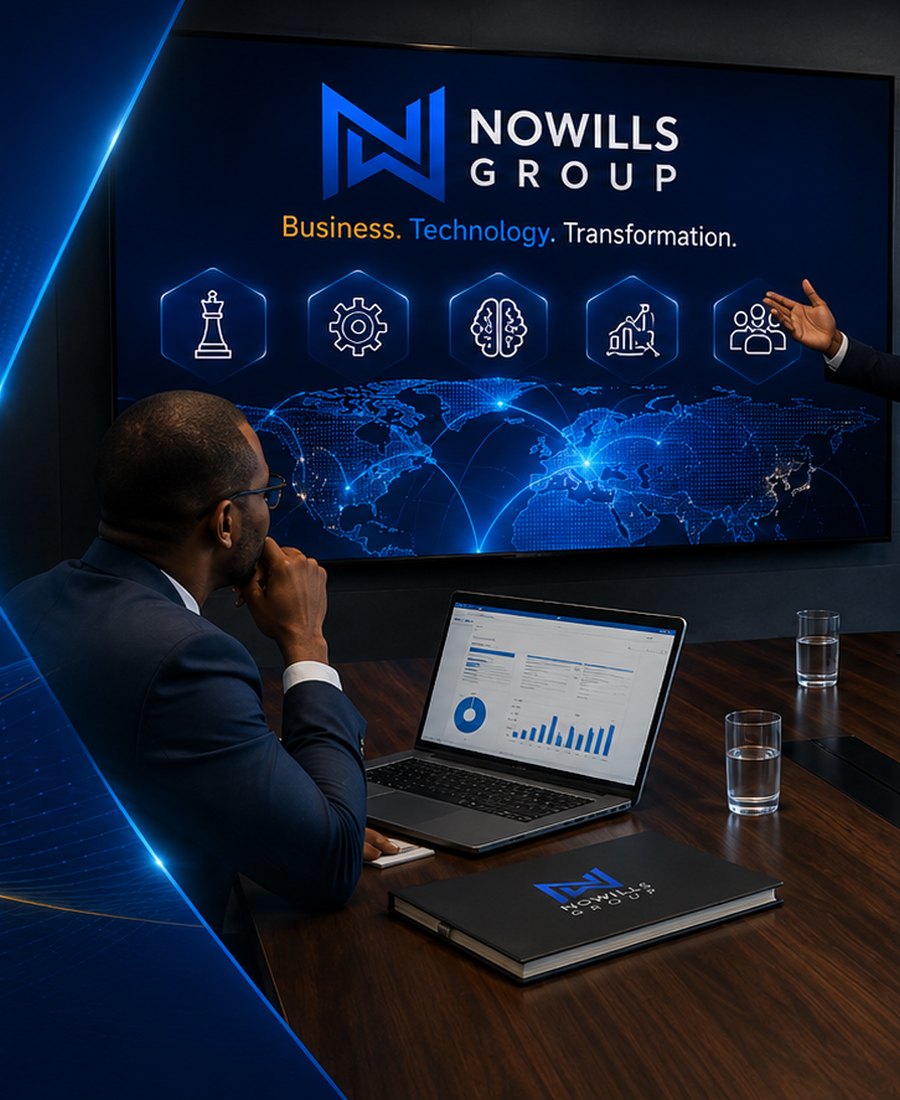 Nowills consultants and executives at a digital strategy table